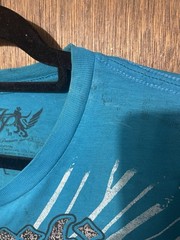 Retribution Men’s Large Y2K Graphic T-Shirt Eagle Snake Cross Biker Tattoo Blue