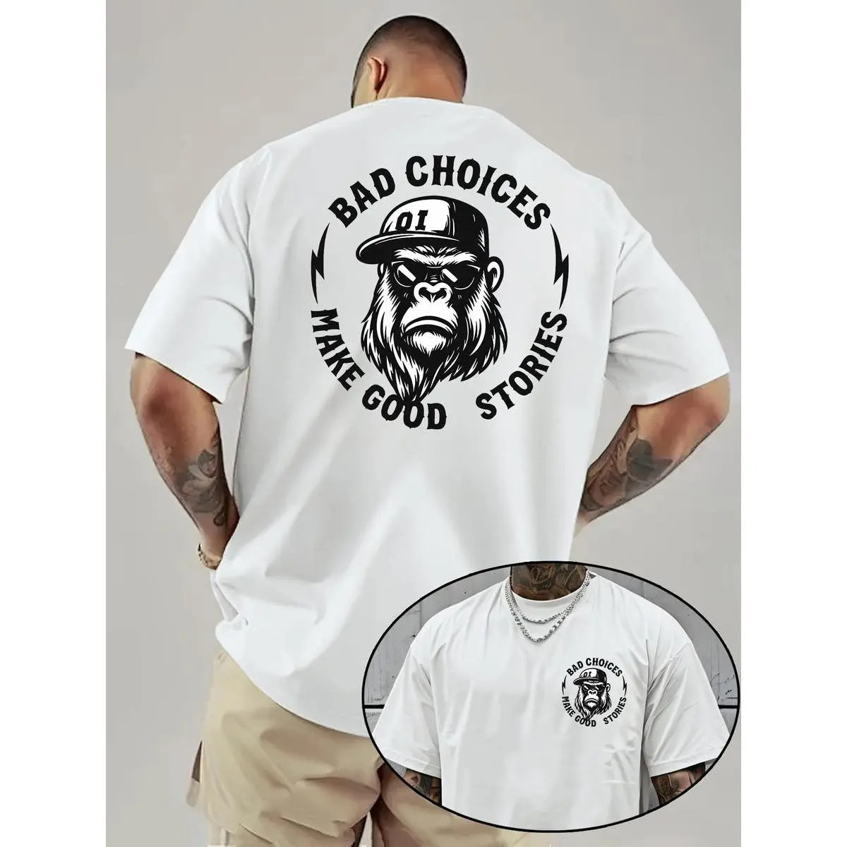 Bad Choices Make Good Stories Chimpanzee Print Men's T-shirt, Menswear gallery