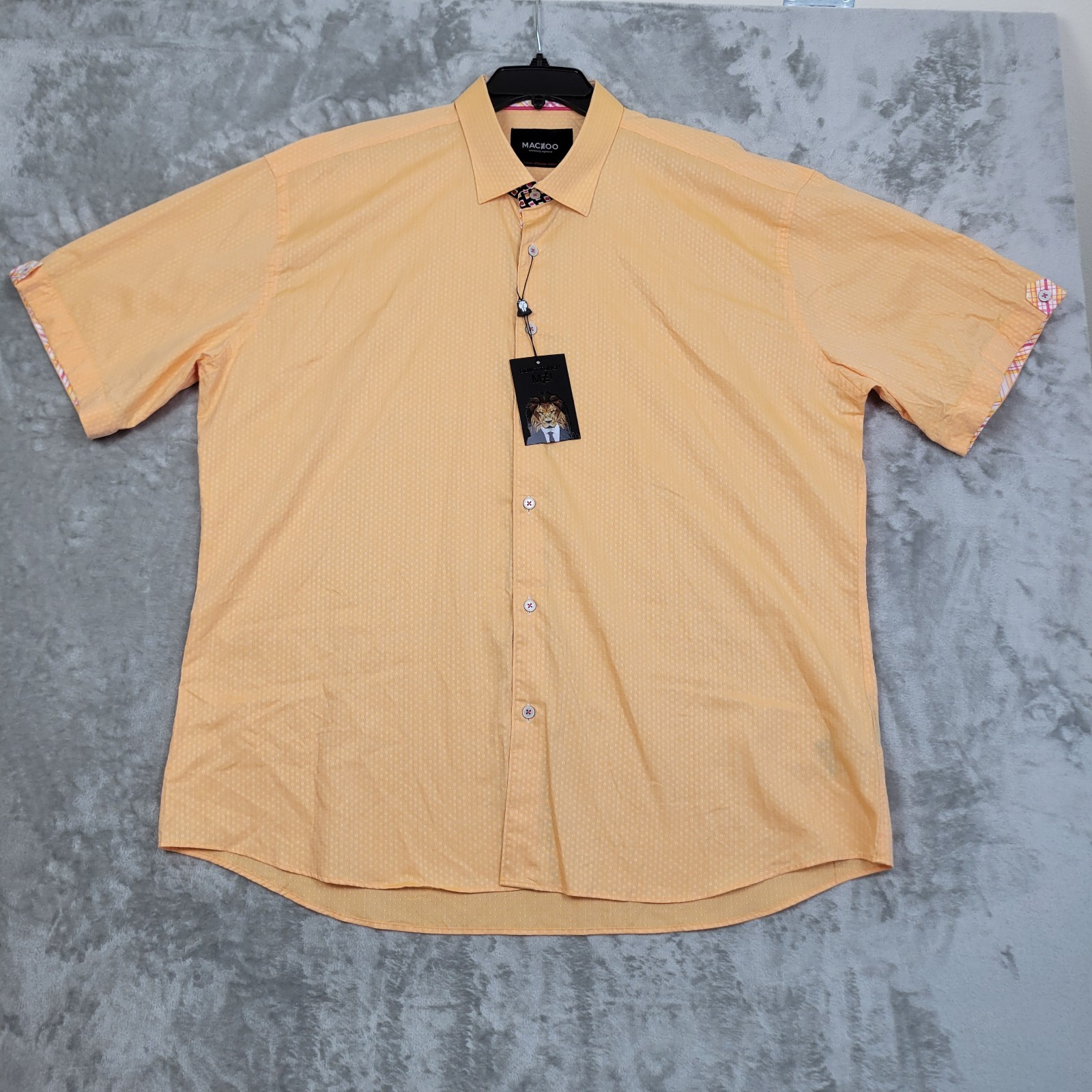 Maceoo Mens 4XL Orange Geometric Short Sleeve Shirt Casual Italian Cottton gallery