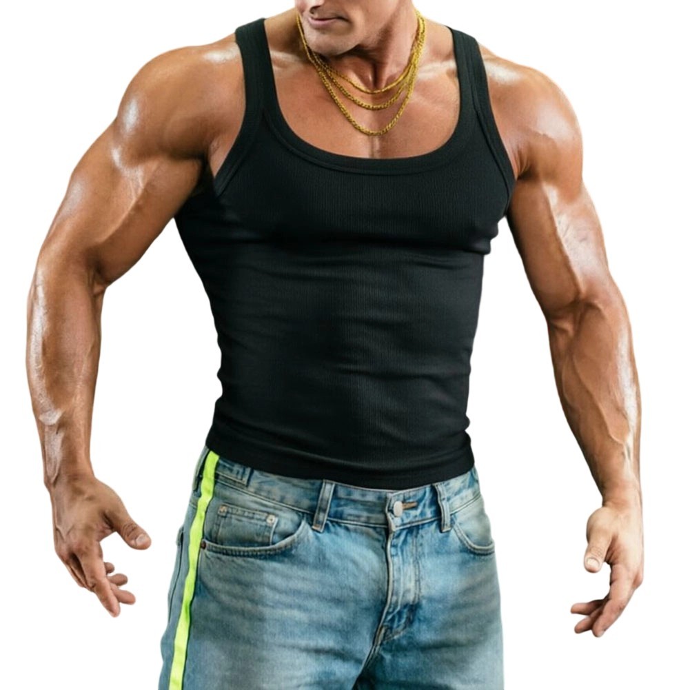 Sleeveless U Neck Tank Top Men's Fitness Vest Made of 95% Polyester 5% Spandex gallery