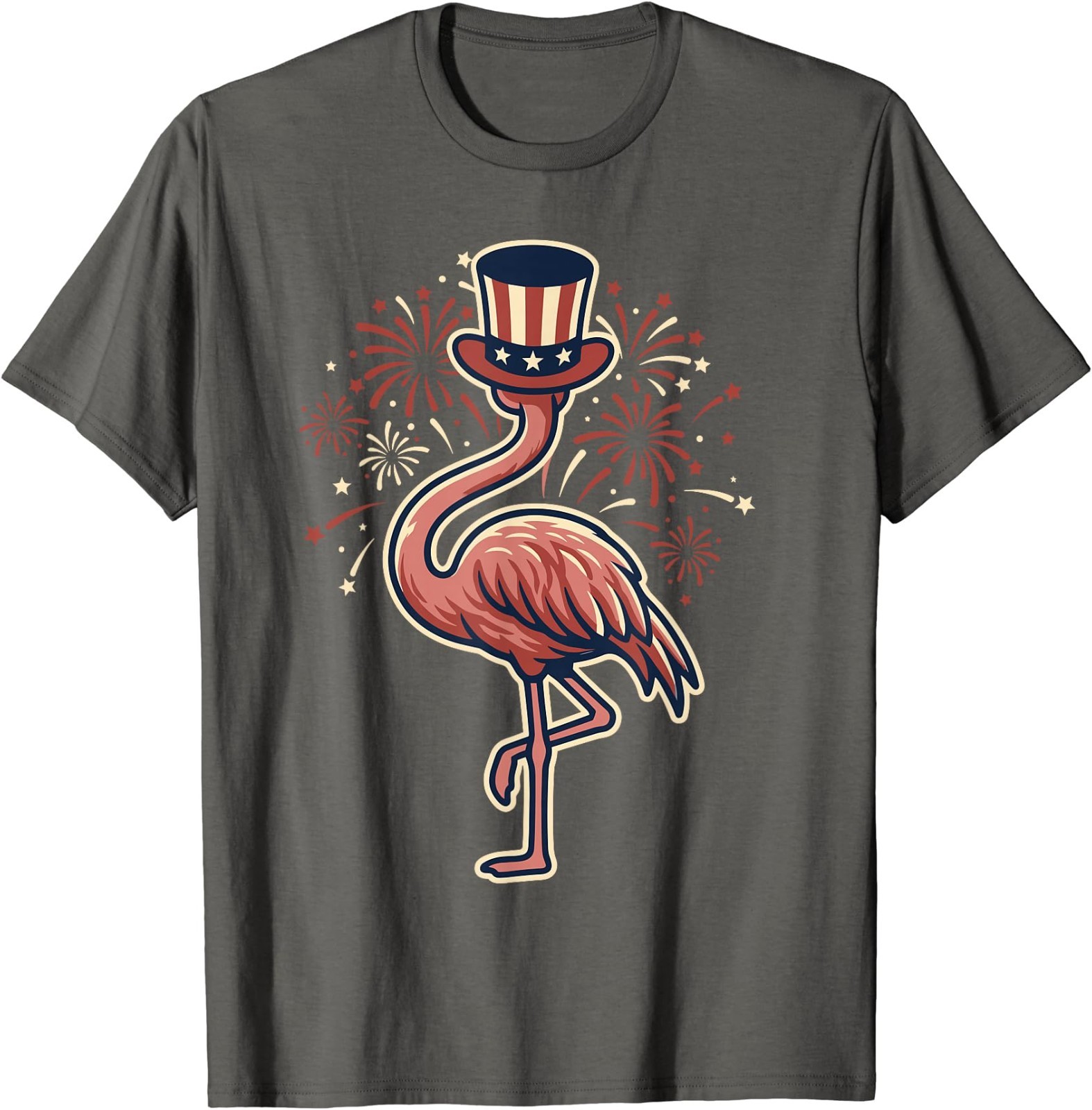 4th of July Flamingo Patriotic Top Hat Funny Fireworks USA T-Shirt gallery