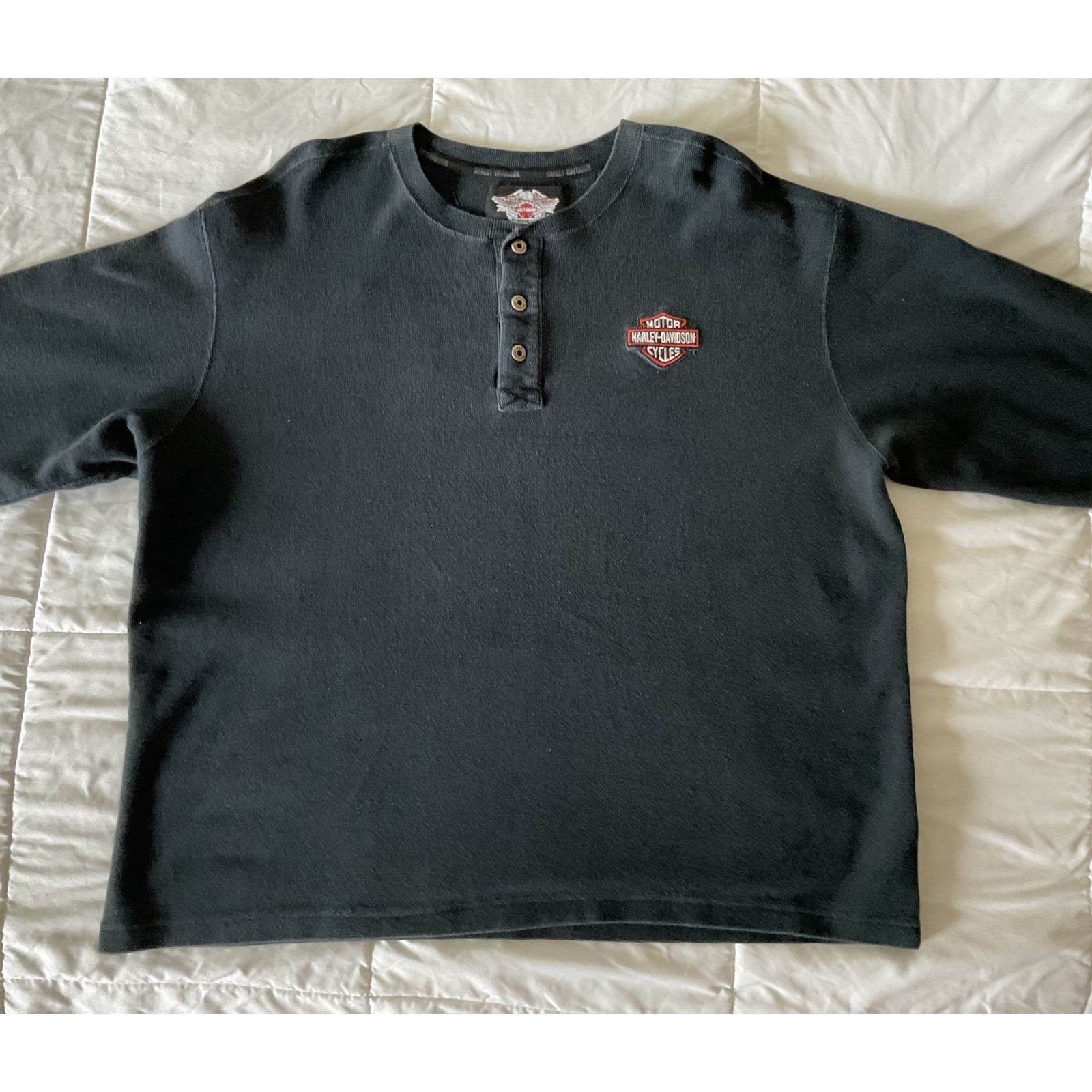 Harley-Davidson Mens Black Waffle Knit Henley American Legend Shirt 99011-07VM gallery