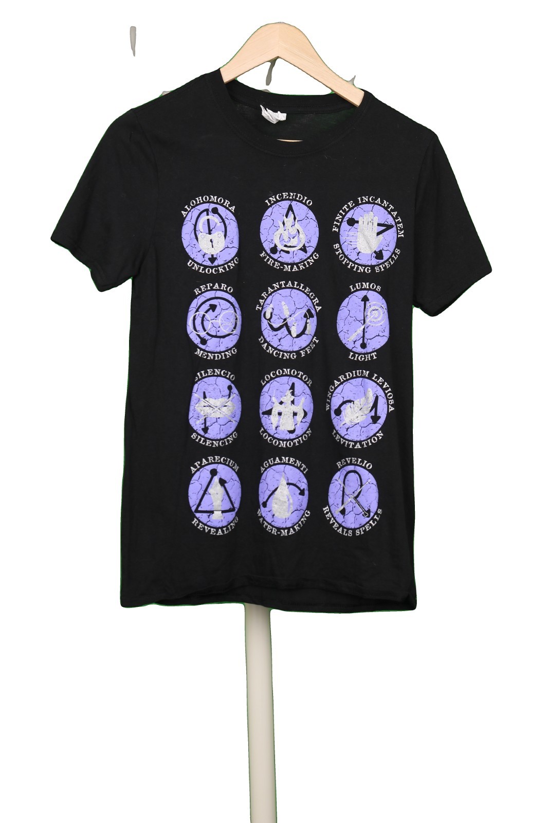 Gildan T-Shirt Black Harry Potter Spells Cotton Small S 34-36 in vintage 2000s gallery