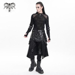 Devil Fashion Men Black Gothic Tops Mesh Splicing Long Sleeve Thumbhole T-Shirt