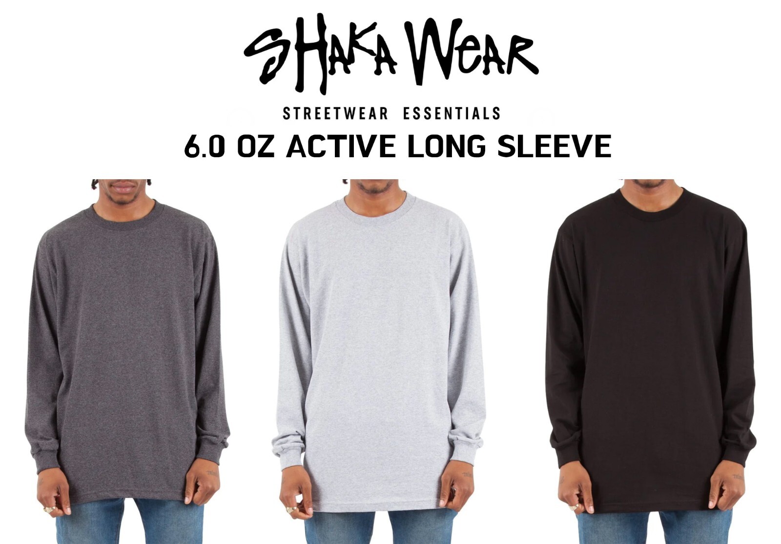 Shaka Wear Men's Active Basic Casual Plain Cotton Crew Neck Long Sleeve T-shirt gallery