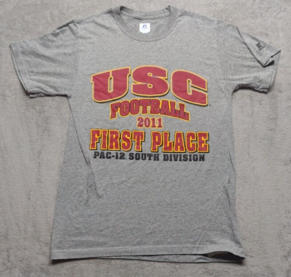 USC Football 2011 Pac 12 Champions T Shirt Russell Athletic Small Gay EUC