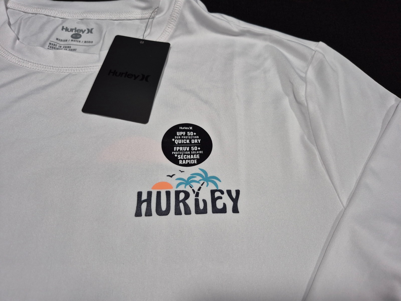 Hurley Mens Double Palm LS Polyester Summer Sunshirt White SZ Medium gallery