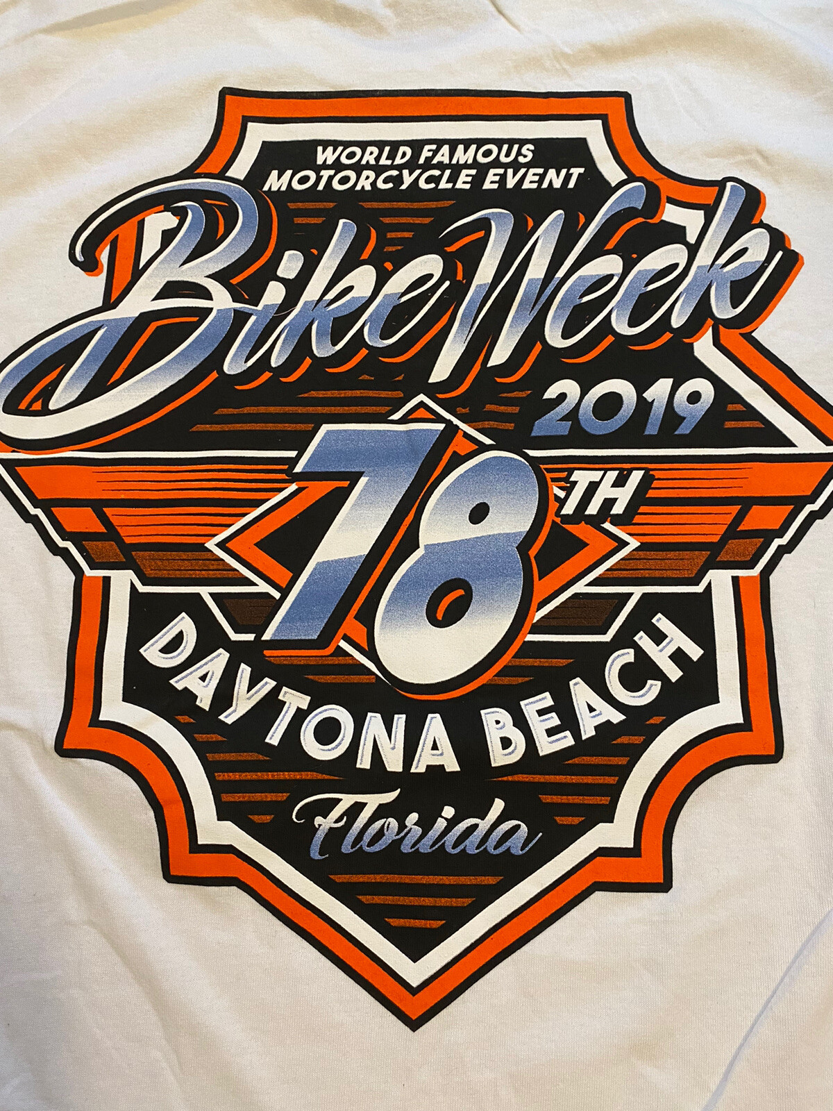 Men’s Daytona Beach, FL 78th 2019 Bike Week White Graphic T-Shirt- Size L gallery