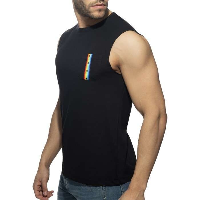 Addicted AD992 RAINBOW TAPE TANK TOP. Black – Size: Small
