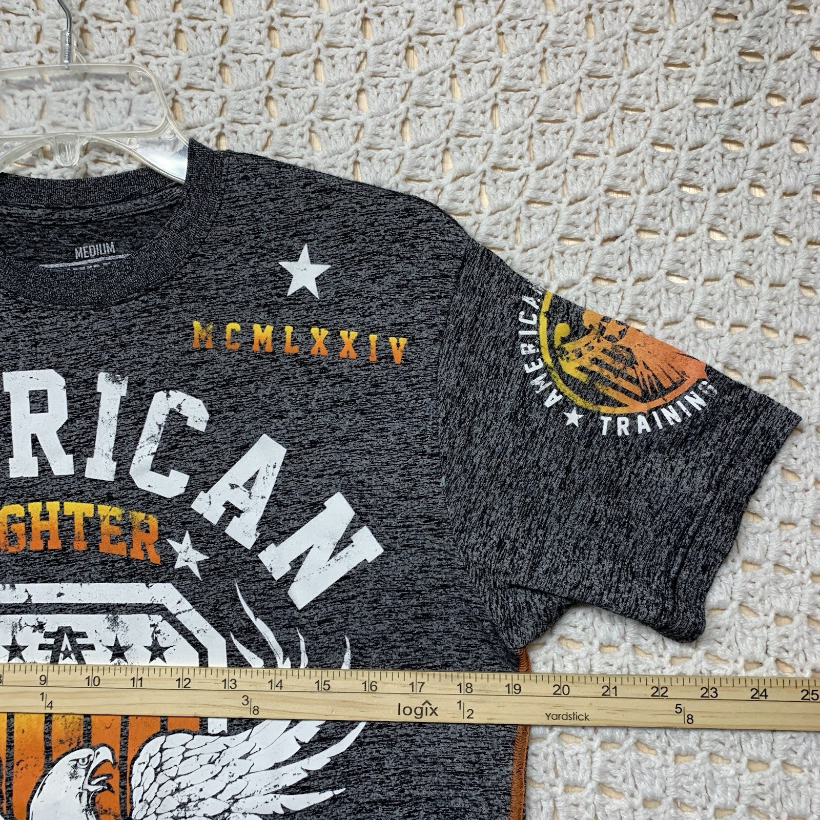American Fighter Mens Graphic T-Shirt Size M Gray Orange White USA Made gallery