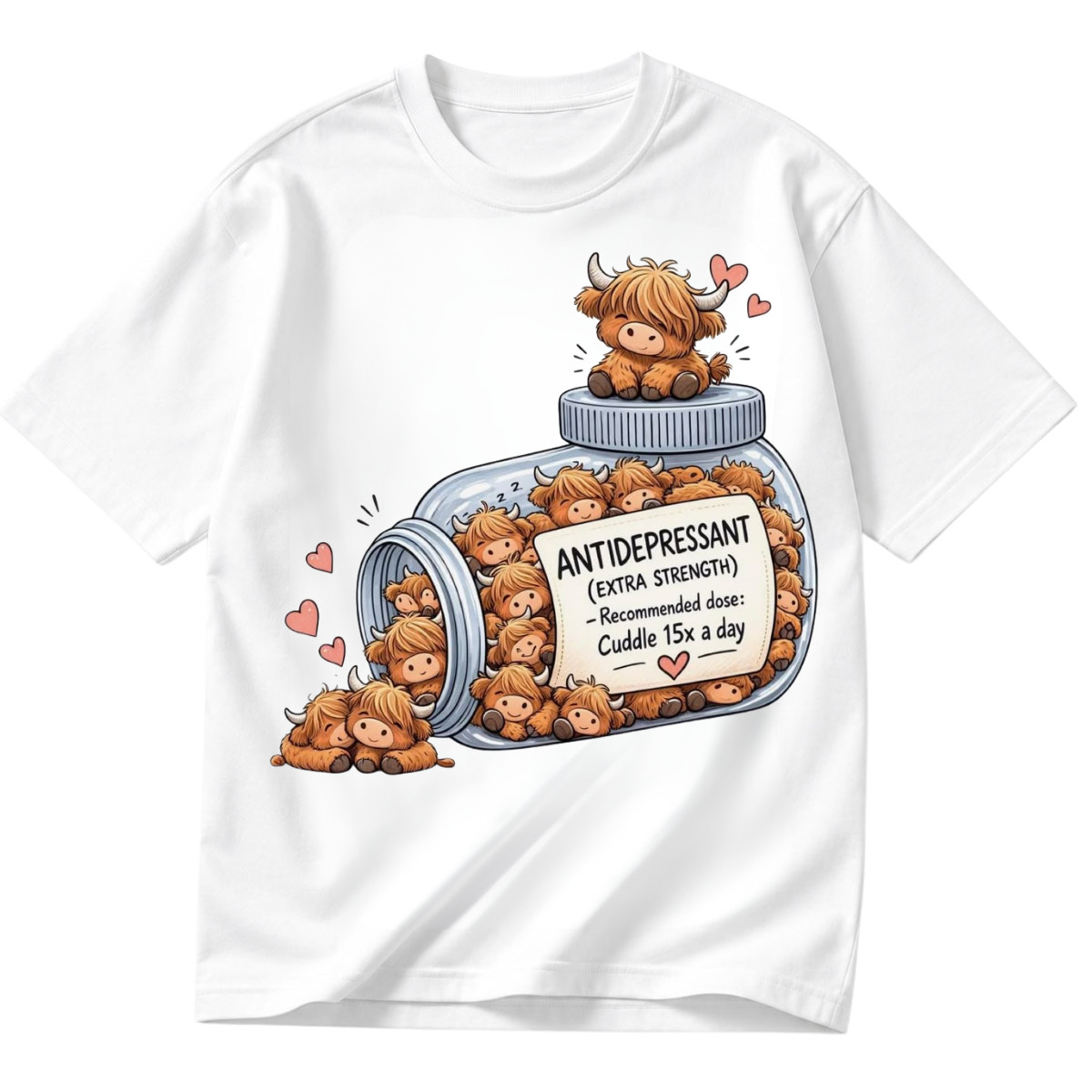 Highland Cow Antidepressant Shirt Cute Cow Cuddle Therapy Gift Tee S-5XL gallery