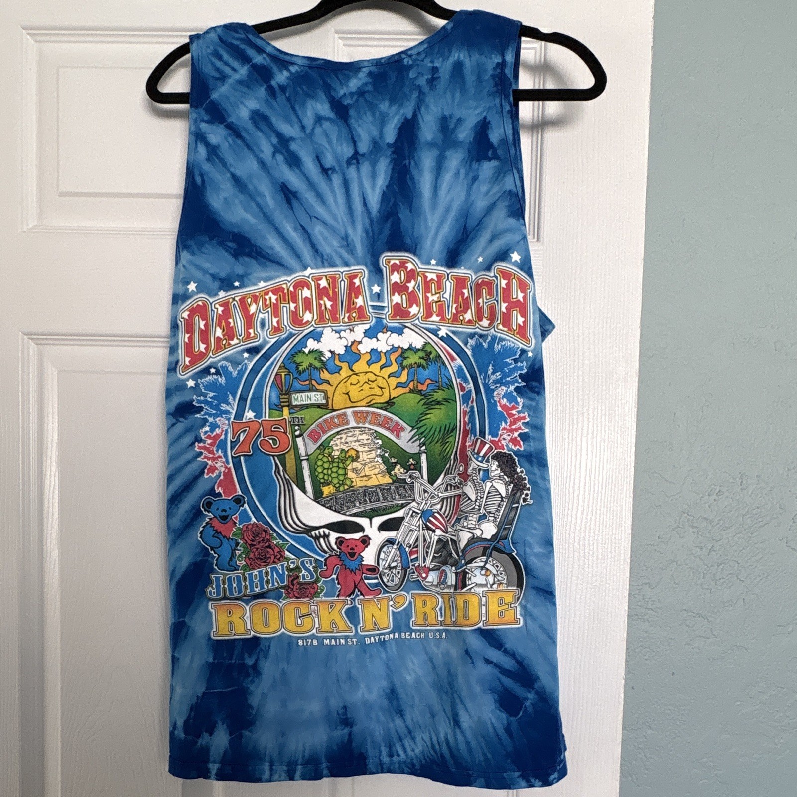 Colortone Daytona Beach Bike Week Tie-Dye Blue Sleeveless T-Shirt Men's XL gallery