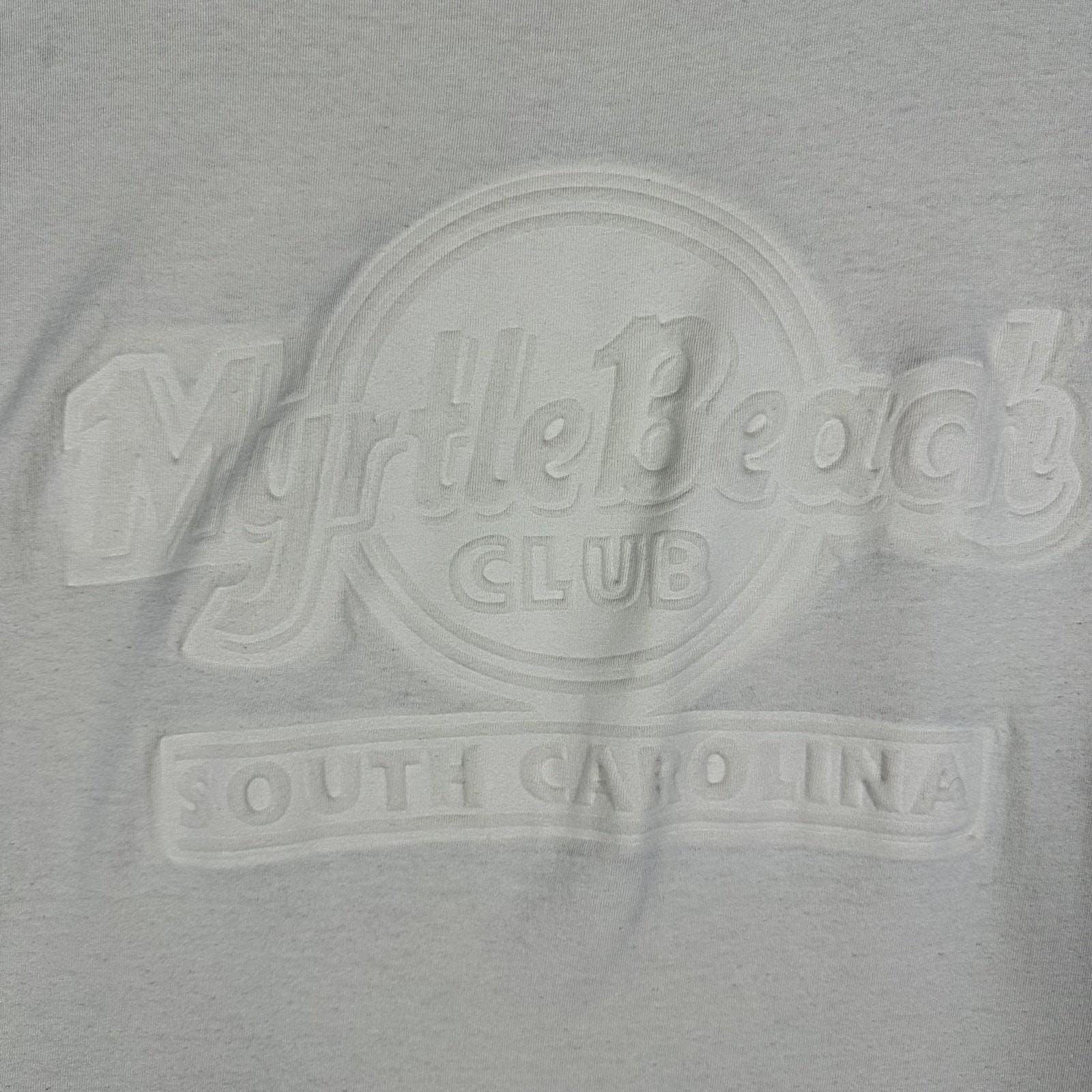 VINTAGE 90s Myrtle Beach Club Puff Print T-Shirt Mens XXL Cream Made in USA gallery