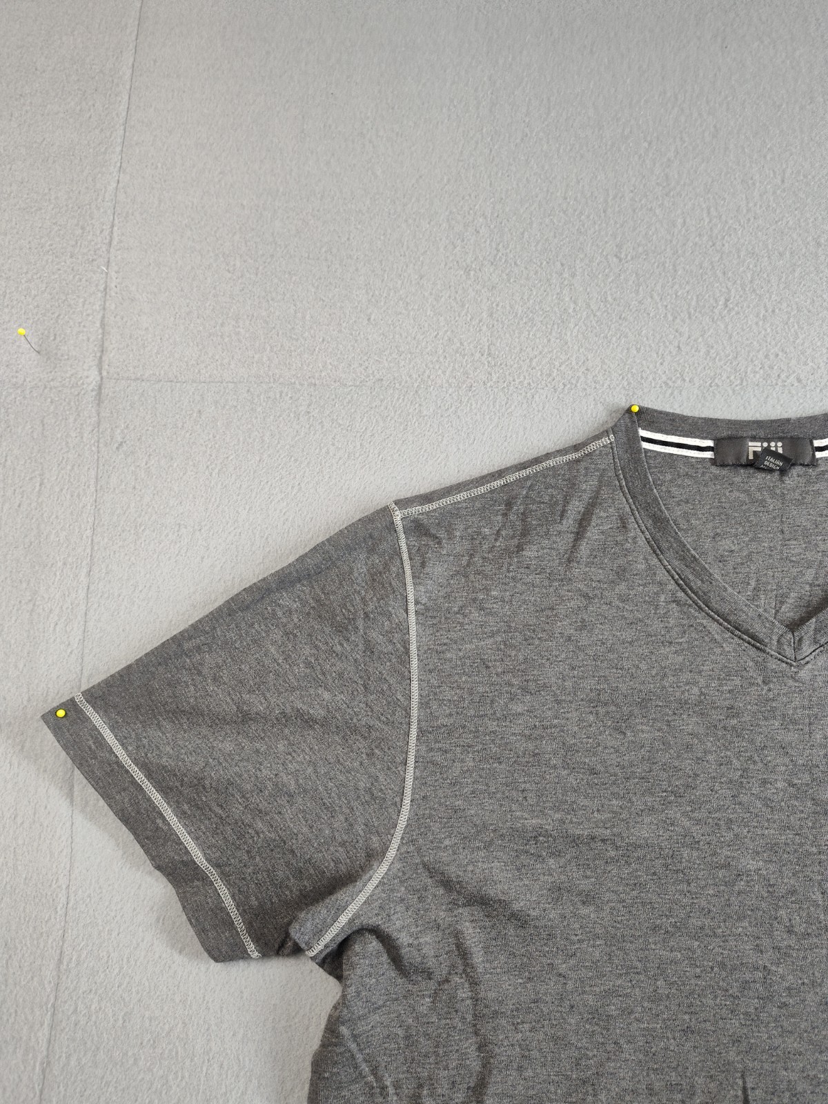 Fiji Men Shirt M Gray V Neck Short Sleeve Flat Front Comfort Pullover Tee Casual gallery
