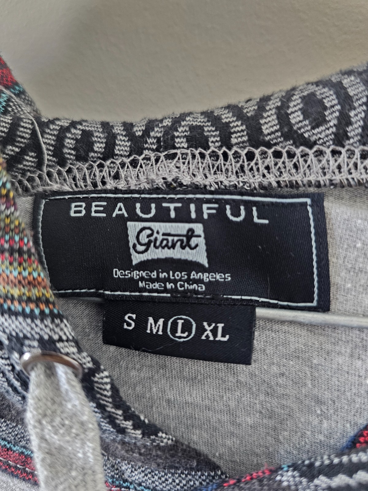 Beautiful Giant Hoodie Mens Large Gray Pullover Aztec Print Soft Lightweight gallery