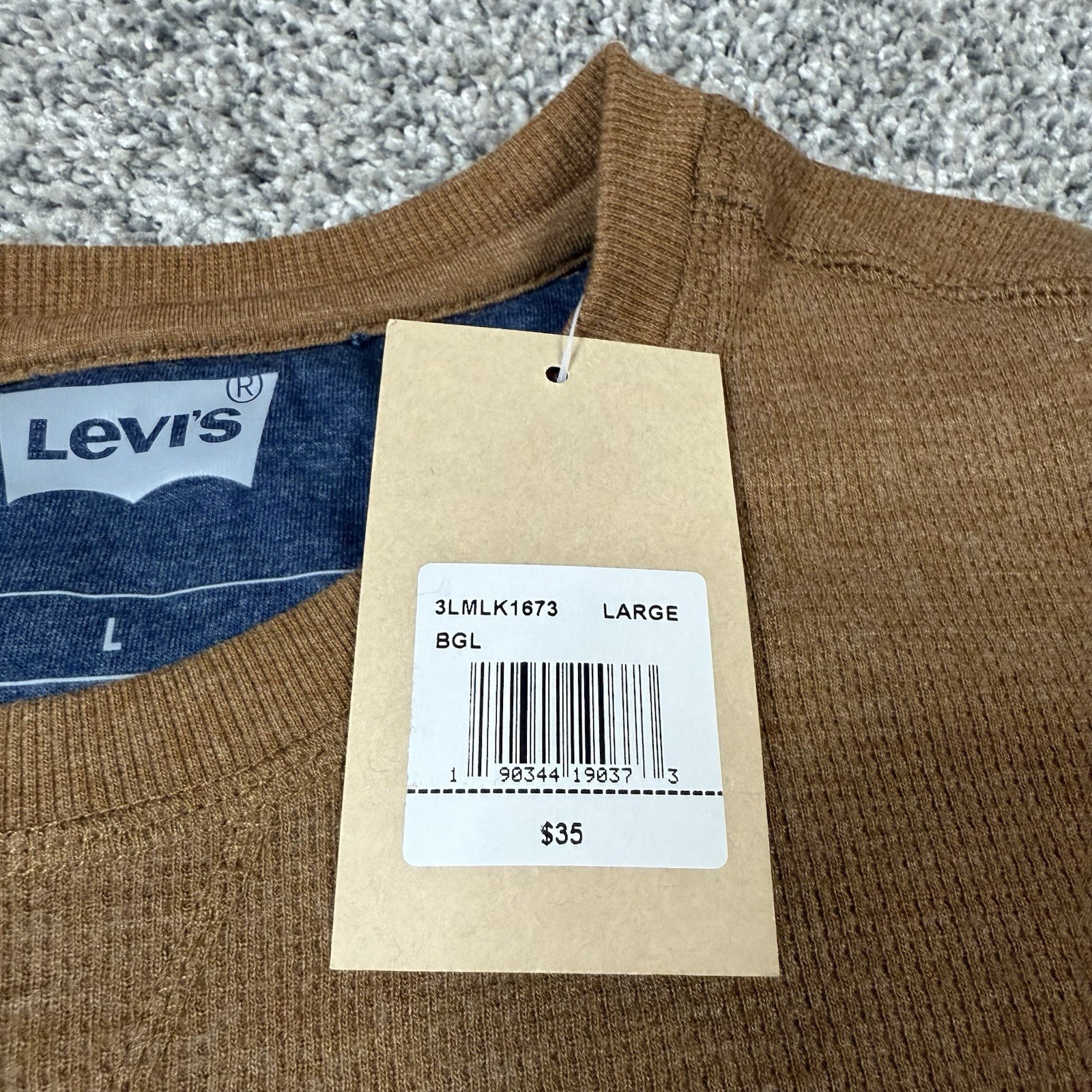 Levi's Men's Long Sleeve Standard Fit Thermal Shirt Brown Beige - Size L - NWT gallery
