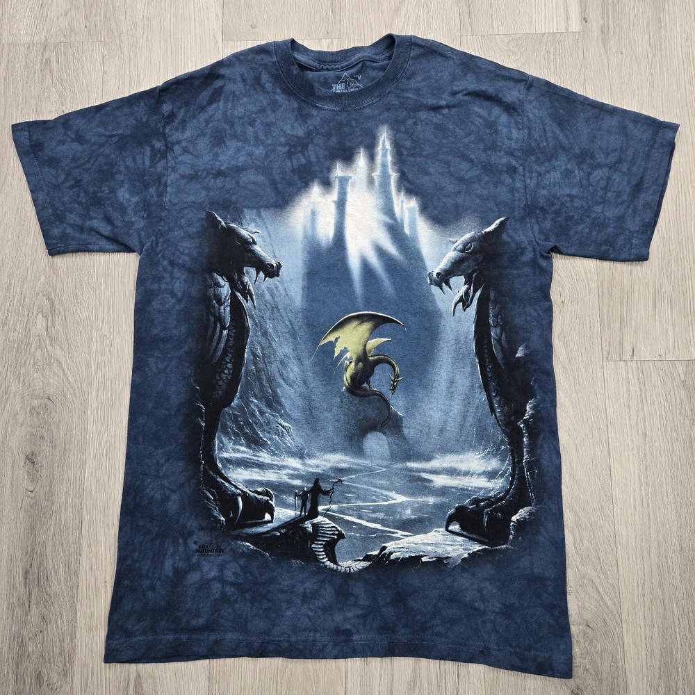 Vintage The Mountain Shirt Medium Blue Dragon Wizard Castle Gargoyle 2002