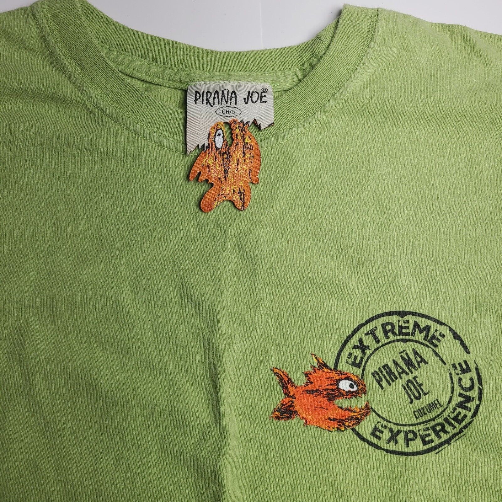 Vintage Piranha Joe Cozumel Mexico Green T-shirt Men's Size Small Double Sided gallery