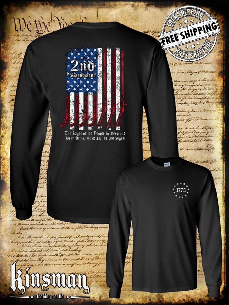 2nd Amendment Script 2-Sided Long Sleeve T-Shirt American Gun Flag USA Freedom