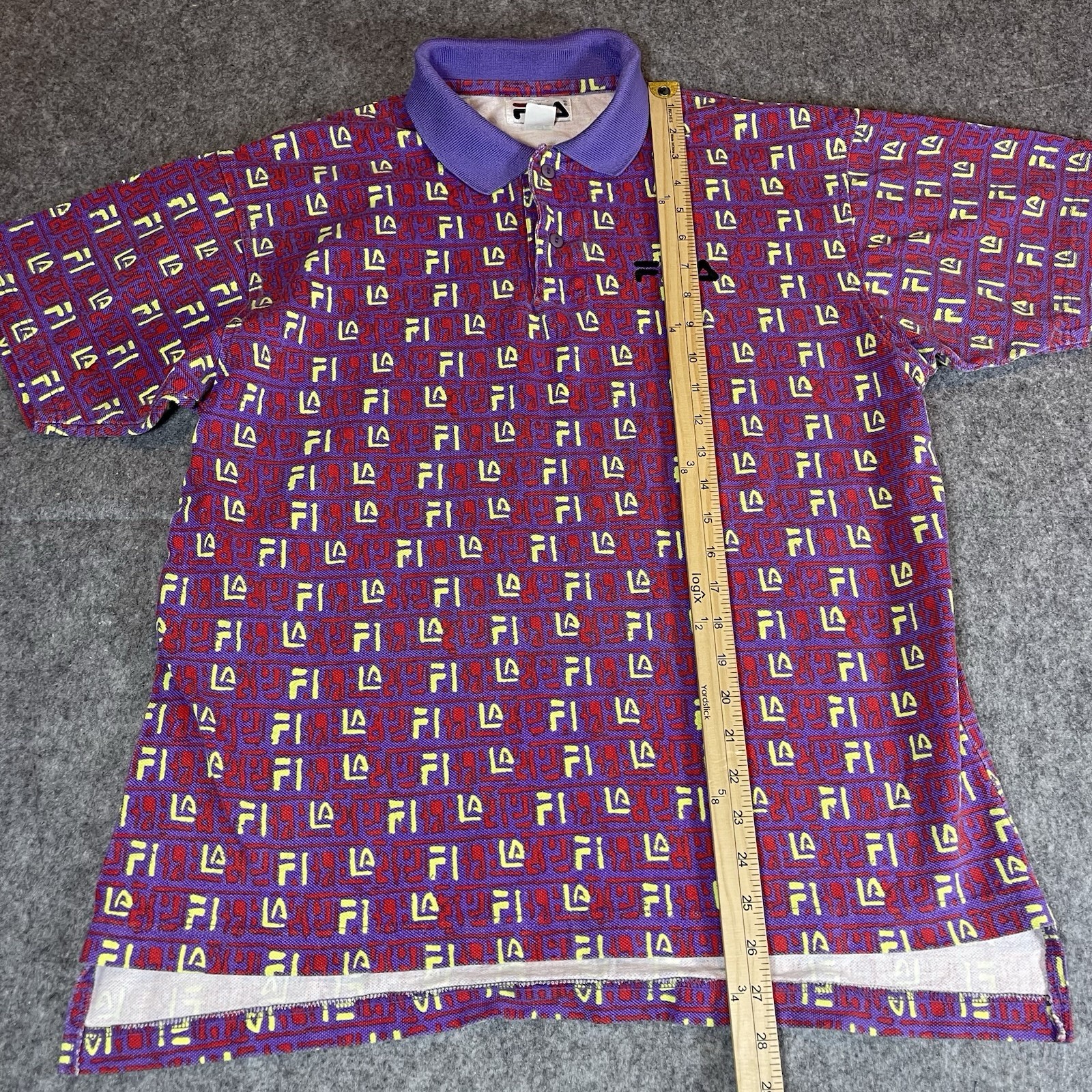 Vintage 90s Fila All Over Print Graphic Polo Shirt Mens Medium Made In USA gallery