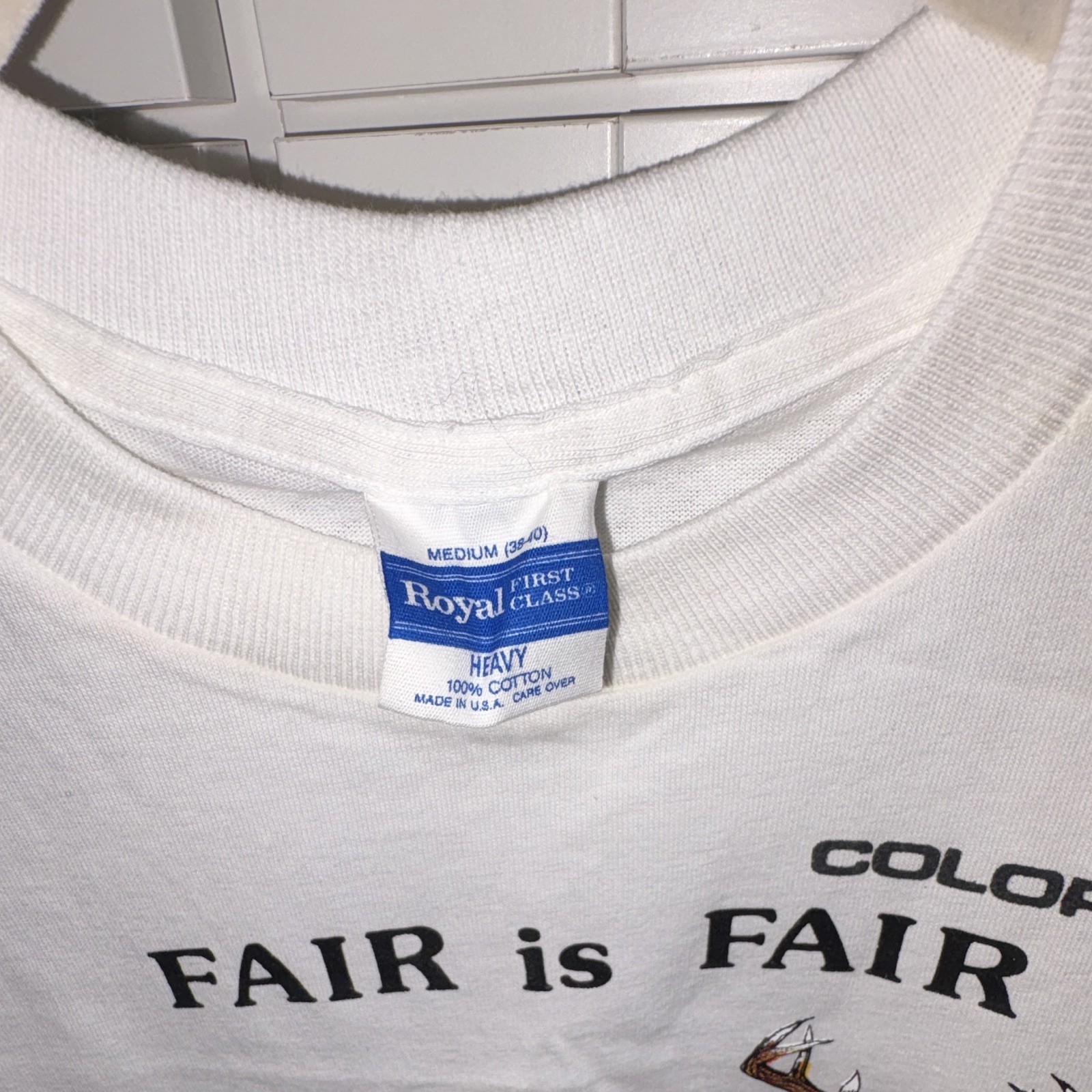 Single stitch vintage Royal First Class White Graphic Print Crew Neck T-Shirt M gallery