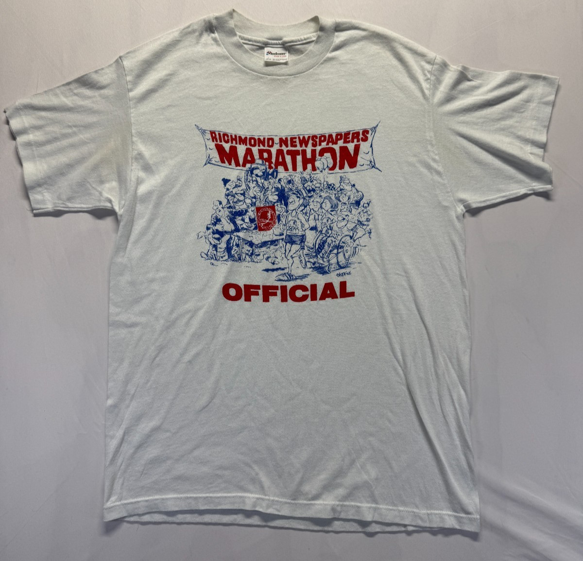 VTG Stedman T Shirt Mens Large White Graphic Print Richmond Newspapers Marathon gallery