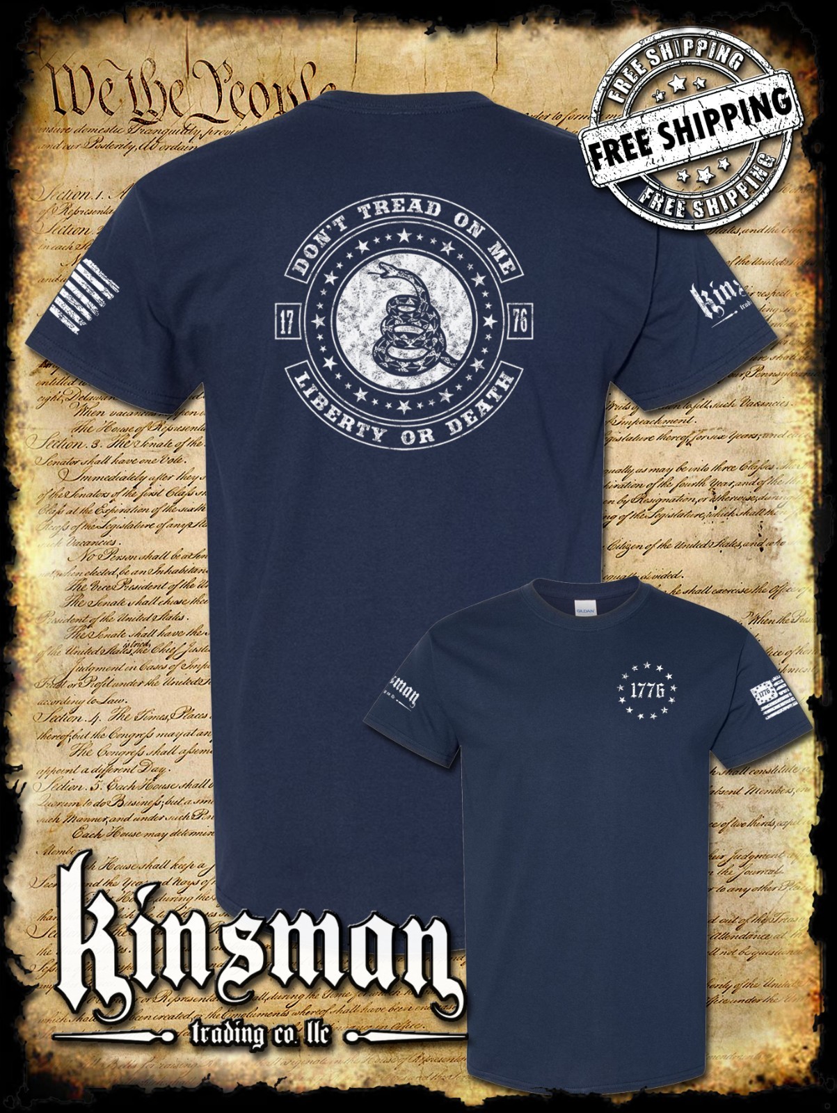 Don't Tread On Me LIBERTY or DEATH Rattlesnake 2-Sided T-Shirt 2nd Amendment USA gallery