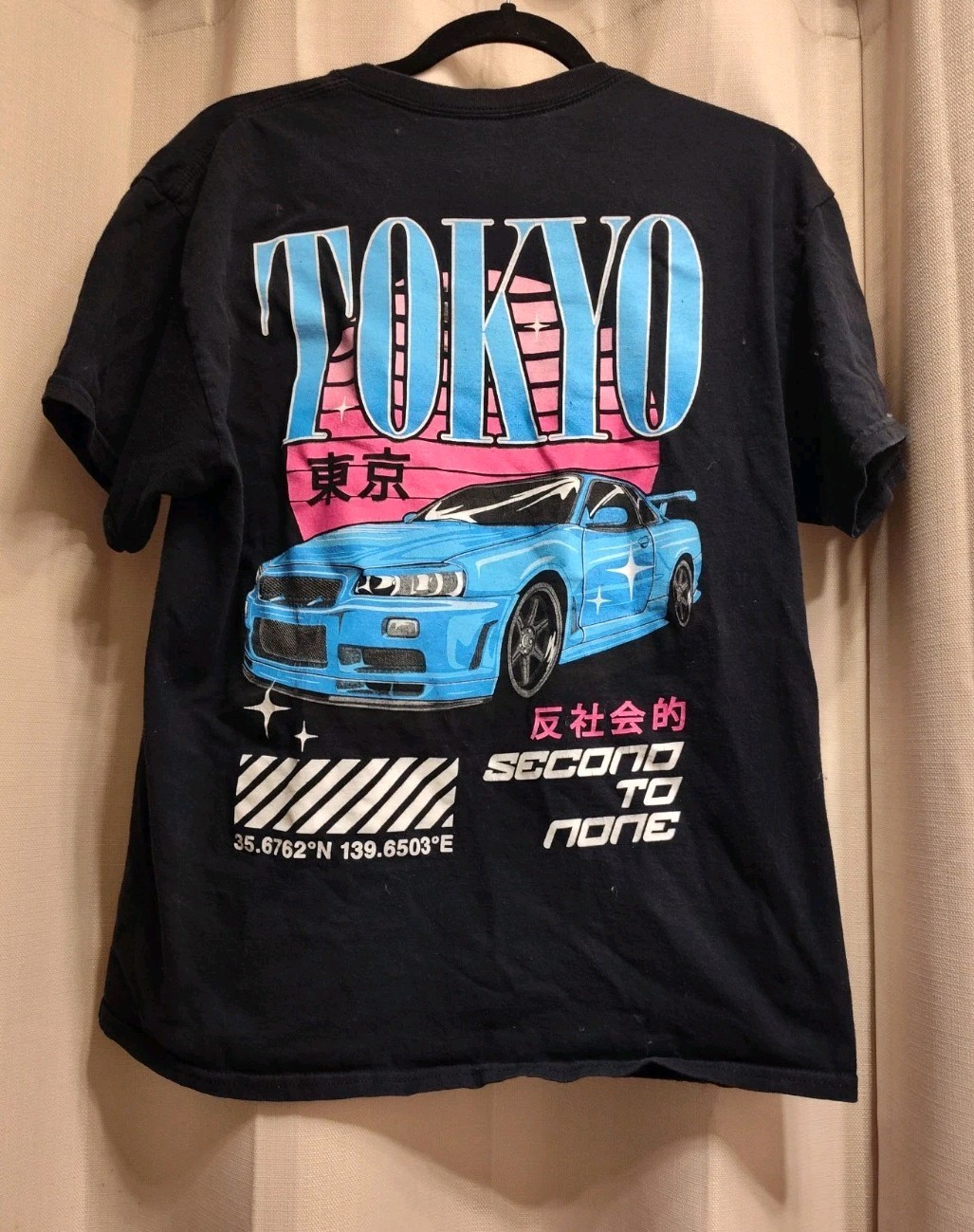 Popular Poison Second To None Black Graphic Tee with Blue,Pink,White Print Tokyo gallery