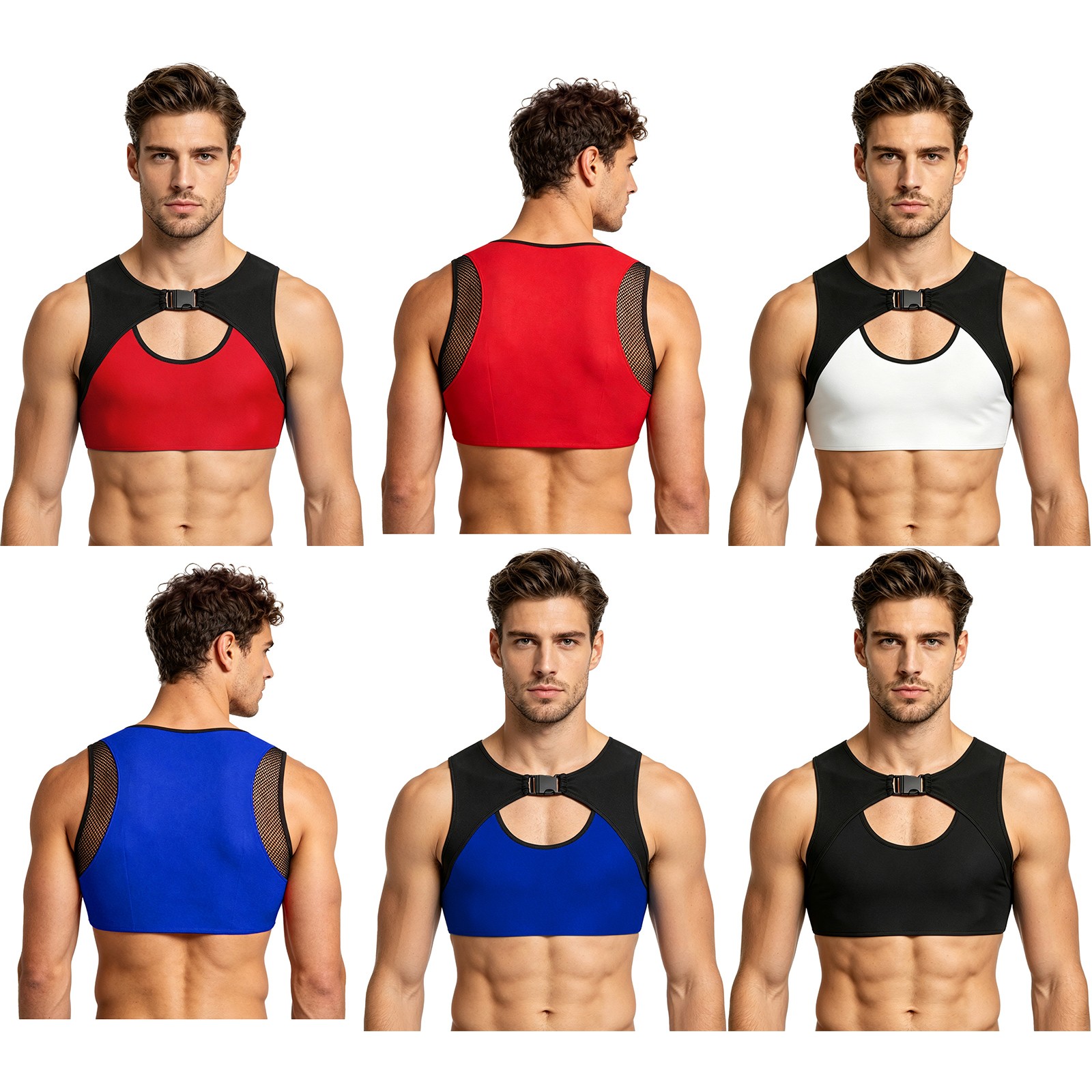 Men Shirt Mesh Panel Crop Top Cutout Detail Vest Elastic Shapewear Breathable gallery
