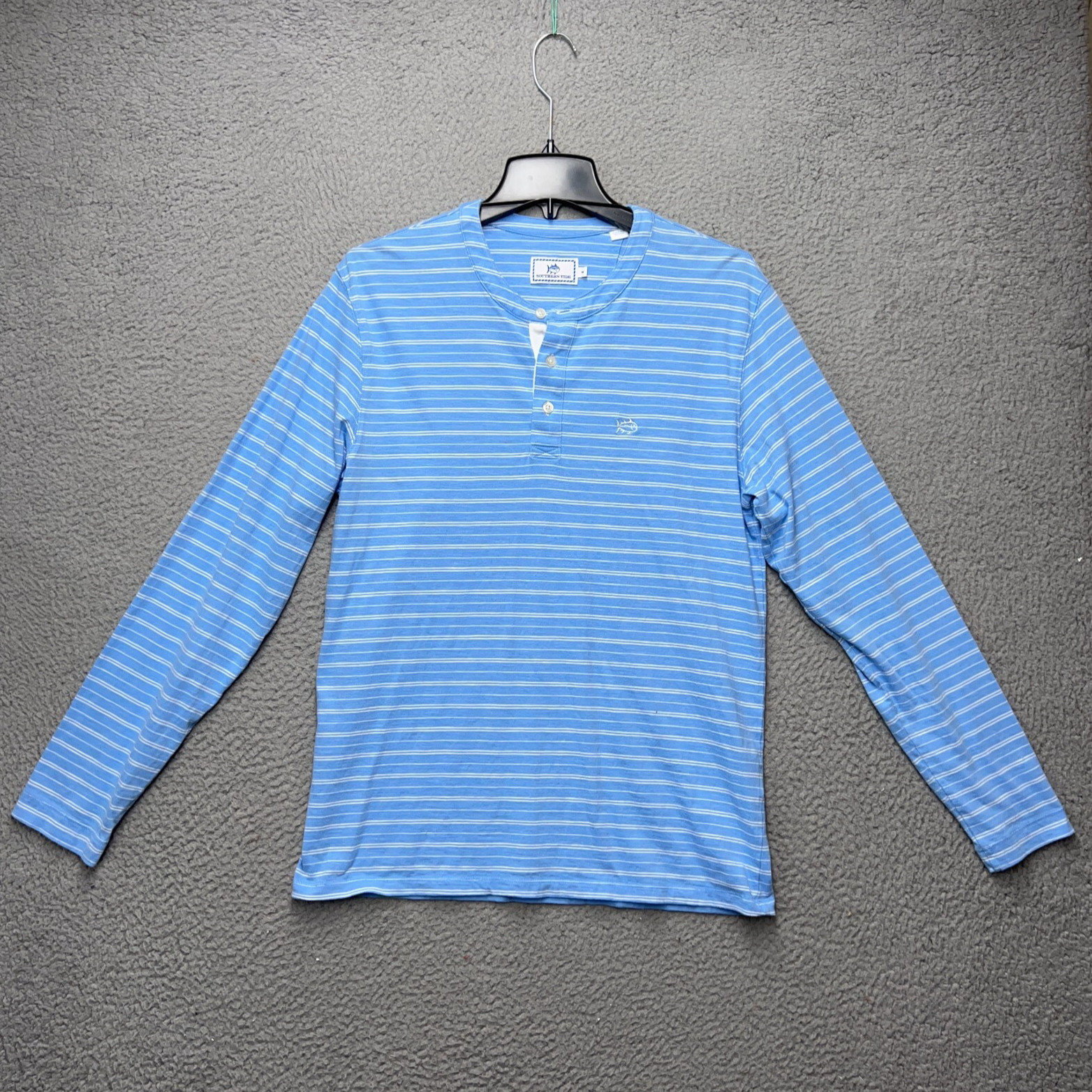 Southern Tide Henley Shirt Mens Medium Blue Striped Long Sleeve Stretch Casual