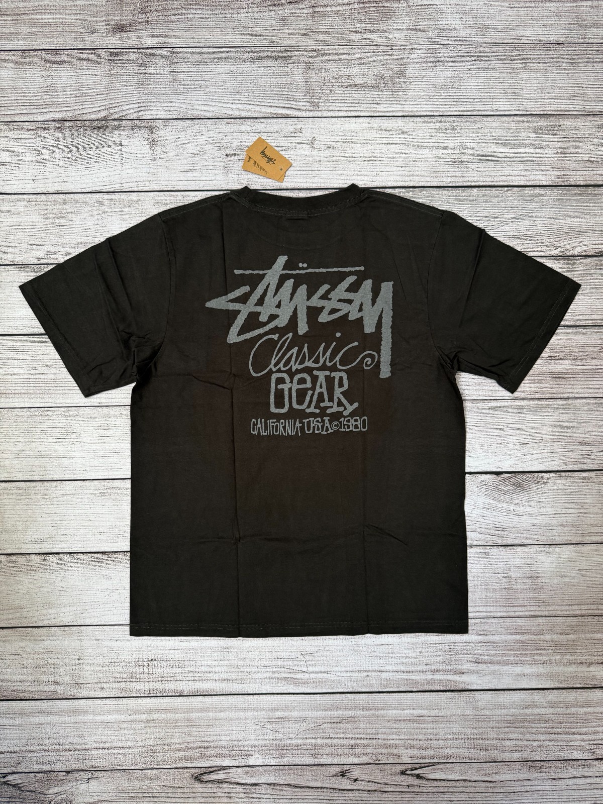 NEW Stussy Classic Gear Pigment Dyed Tee Black Size S,M,L FREE SHIPPING