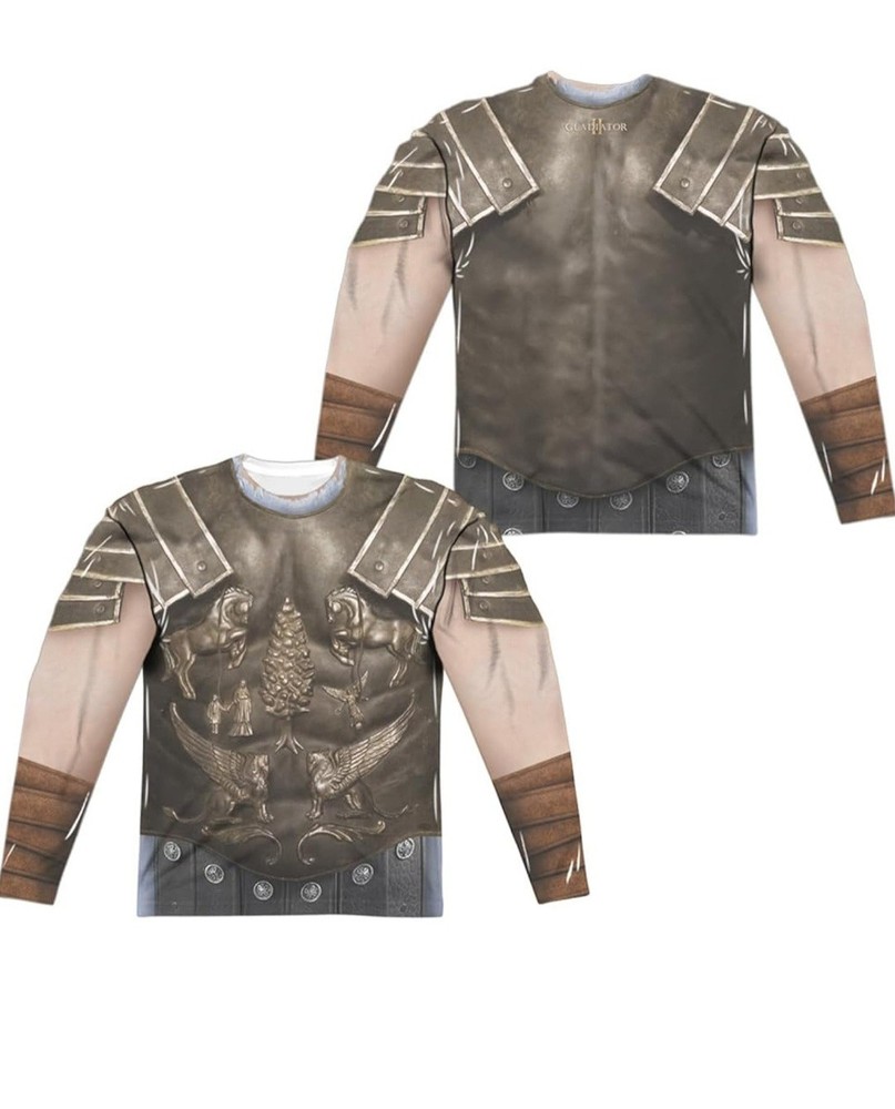 Men’s Gladiator Maximus Colliseum Armor Sublimated Long Sleeve Costume T Shirt