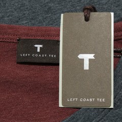 Left Coast Tee NWT Long Sleeve Henley T-Shirt Size M in Gray / Red Cotton