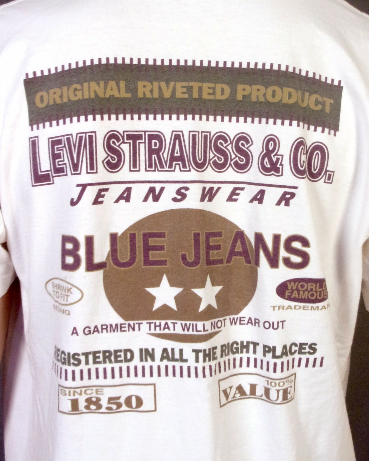 vintage 90s Levis rare Double 2 Sided T-Shirt Huge Logos AOP Jeans grunge sz L gallery