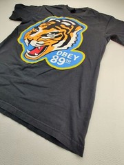 OBEY 89th Men’s M Black Roaring Tiger Skater Street Pop Art Bold Black T-Shirt
