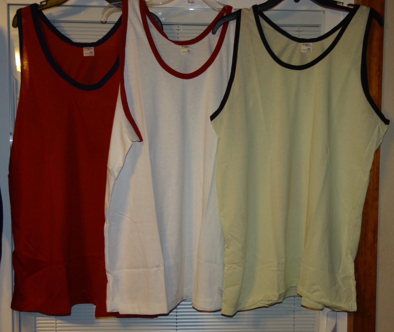 3 Vintage men's tank top lot NEW DEADSTOCK sz XL JC Penney red white pale yellow gallery