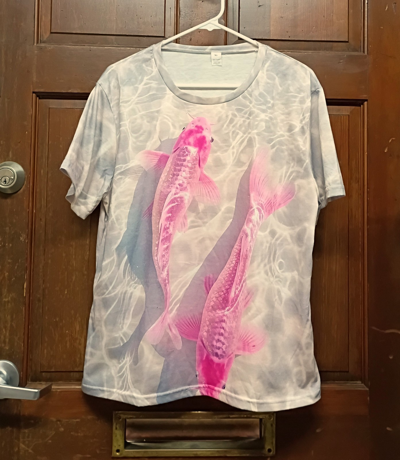 Unbranded Double-sided Multicolor T-Shirt w/ 2 Pink Koi Fish Size XL Polyester