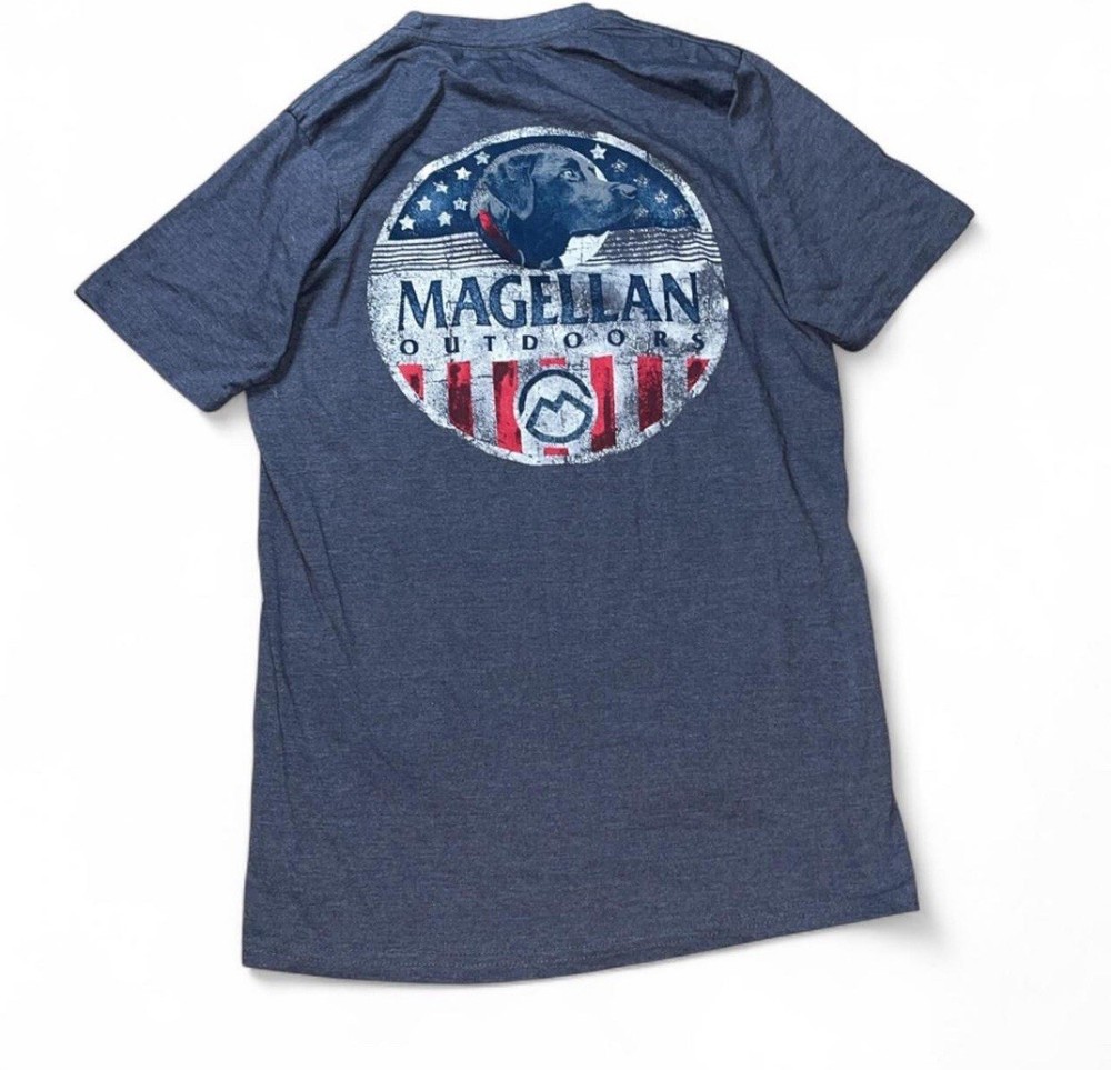 Magellan Outdoors Navy Flag & Dog Tee Medium | Patriotic Outdoor Style