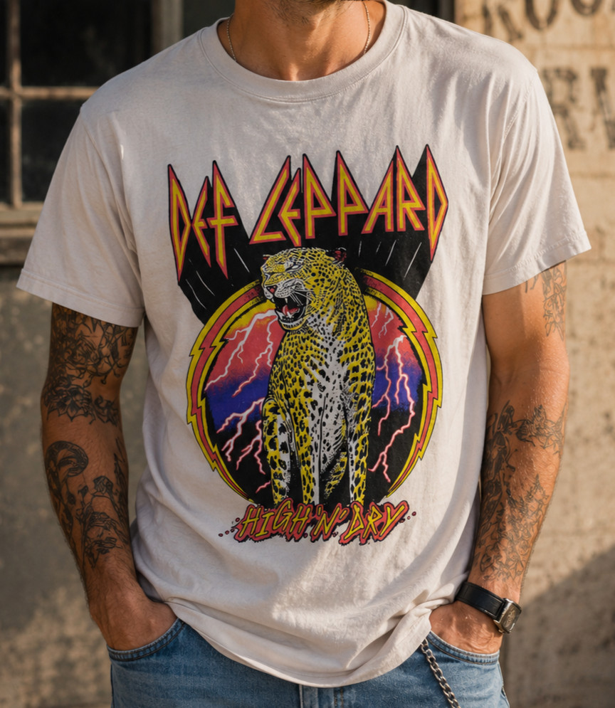 Def Leppard High ‘N’ Dry Leopard Graphic Band T-Shirt XL 2023 Licensed Rock
