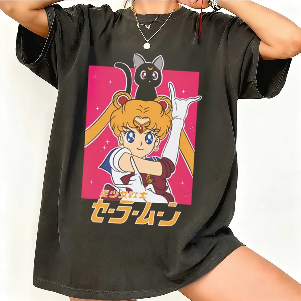 Sailor Moon Retro 90S Anime Graphic T Shirt Summer Cotton Men Women Tee Streetwe gallery