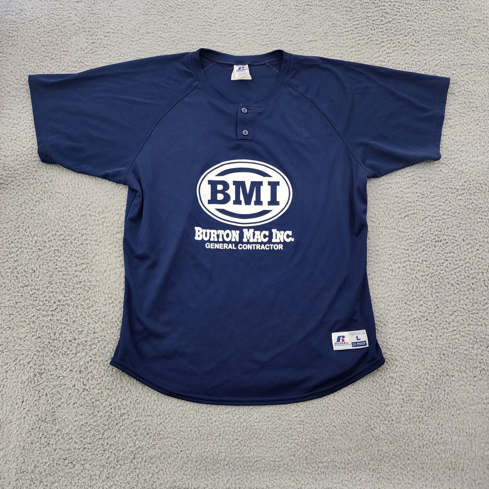 Russell Athletic Dri-Power Jersey Men Large Blue Burton Mac BMI Baseball Henley