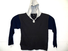 Burnside Color Block Long Sleeve Hooded T Shirt Medium Blue Black Gray