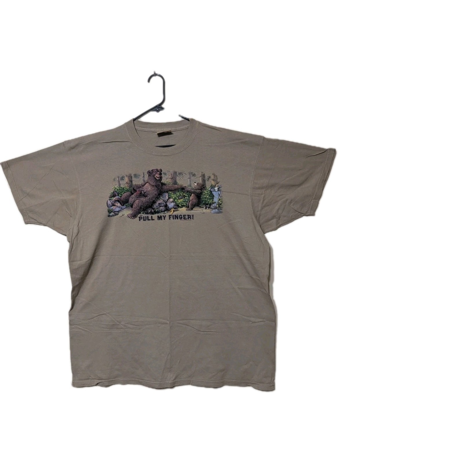 The Mountain Mens T-Shirt Vintage Beige Pull My Finger Leather Tag 2XL #5222 gallery