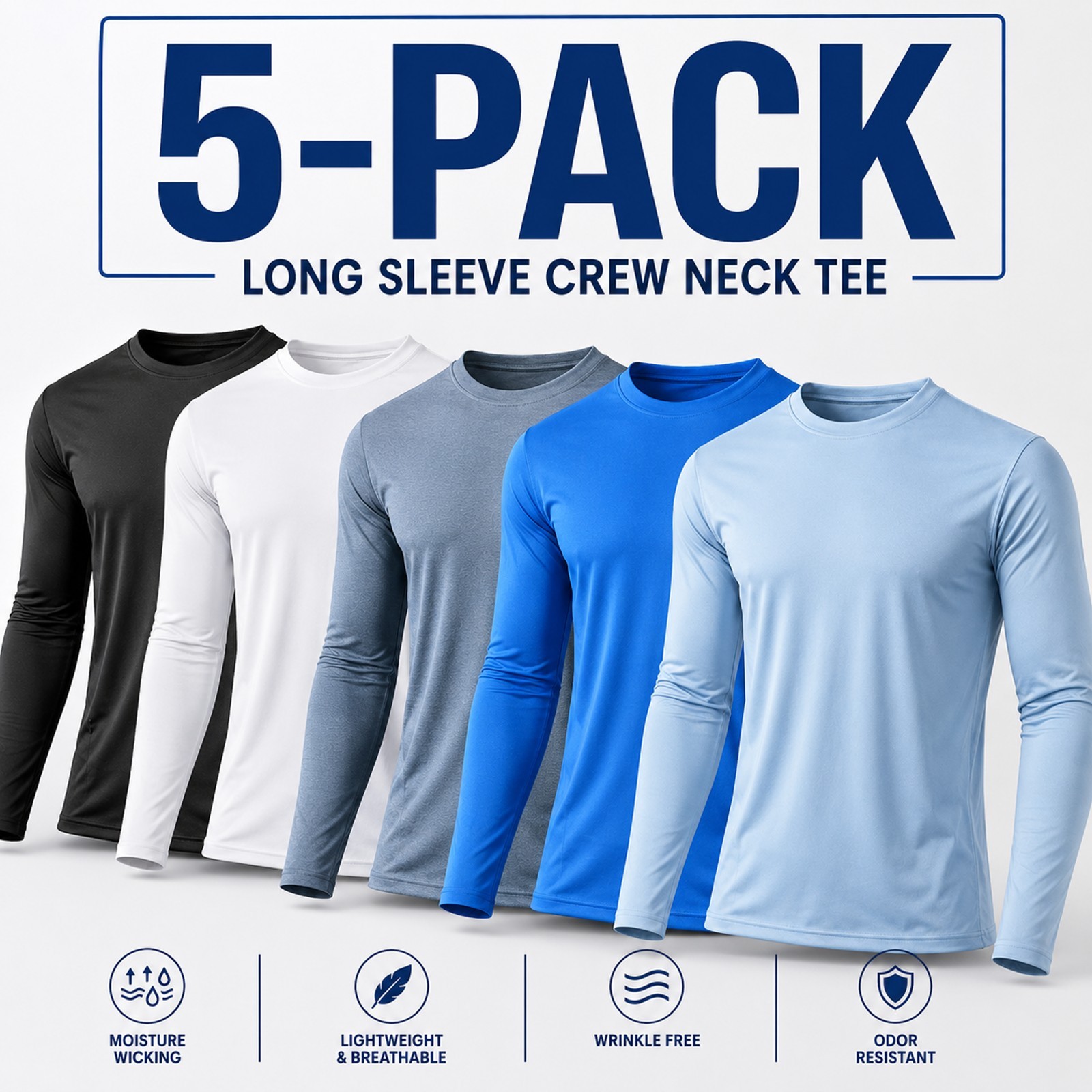 5-Pack Men's Moisture Wicking Long Sleeve Peformance Athletic Tee T-Shirt S-2XL gallery
