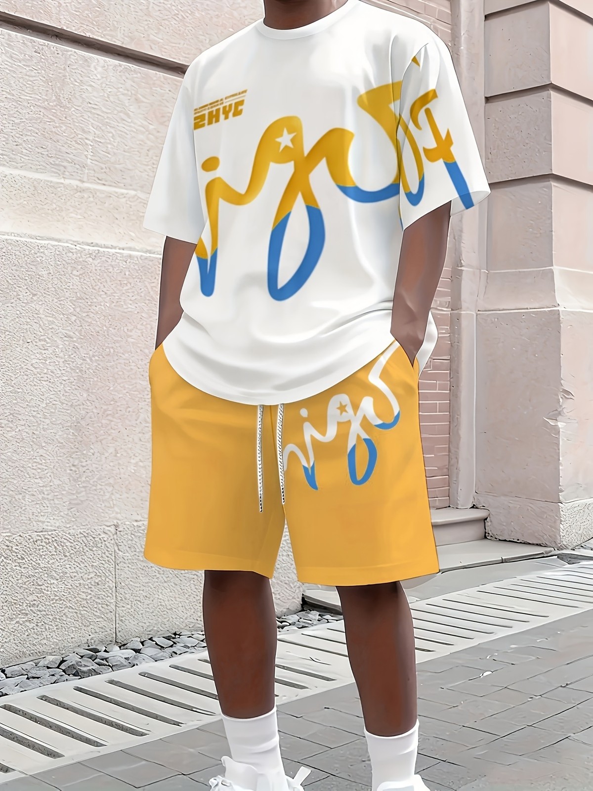 Men's casual short-sleeved shirt and shorts set, 2-piece men's printed crew neck gallery