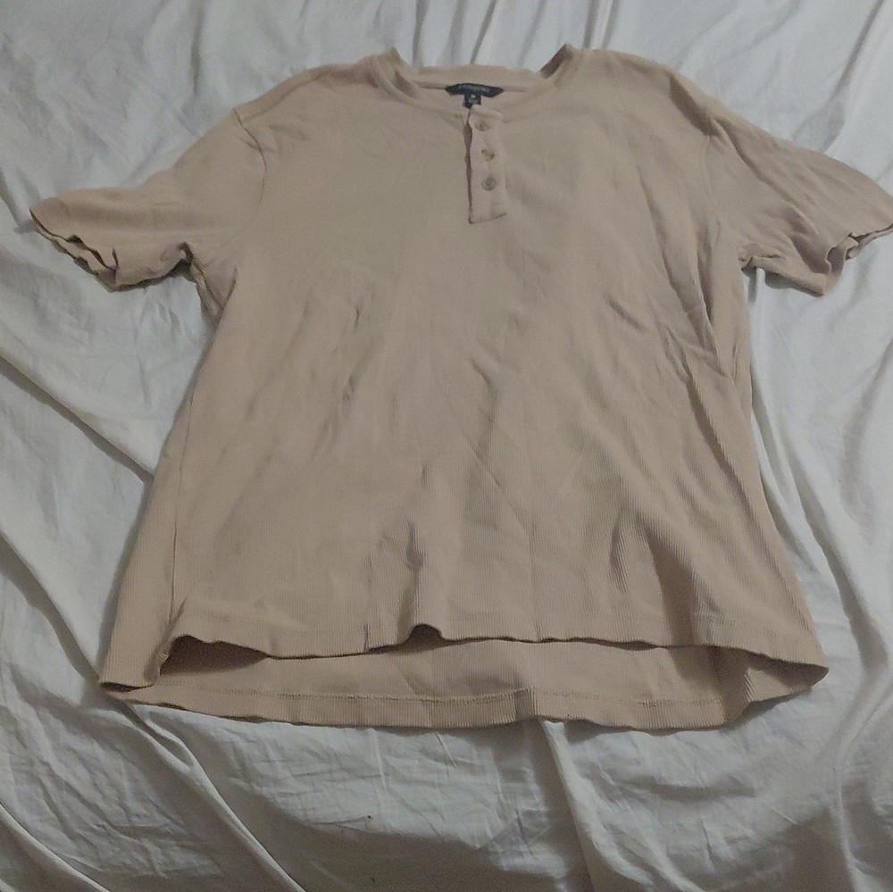 Banana Republic Men’s Solid Beige Button Henley Short Sleeve T-Shirt Size M