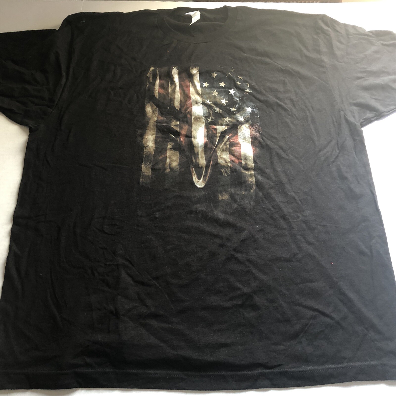 American Flag Usa Patriotic Deer Skull Hunting Black T-Shirt Sz XXL 1739 gallery
