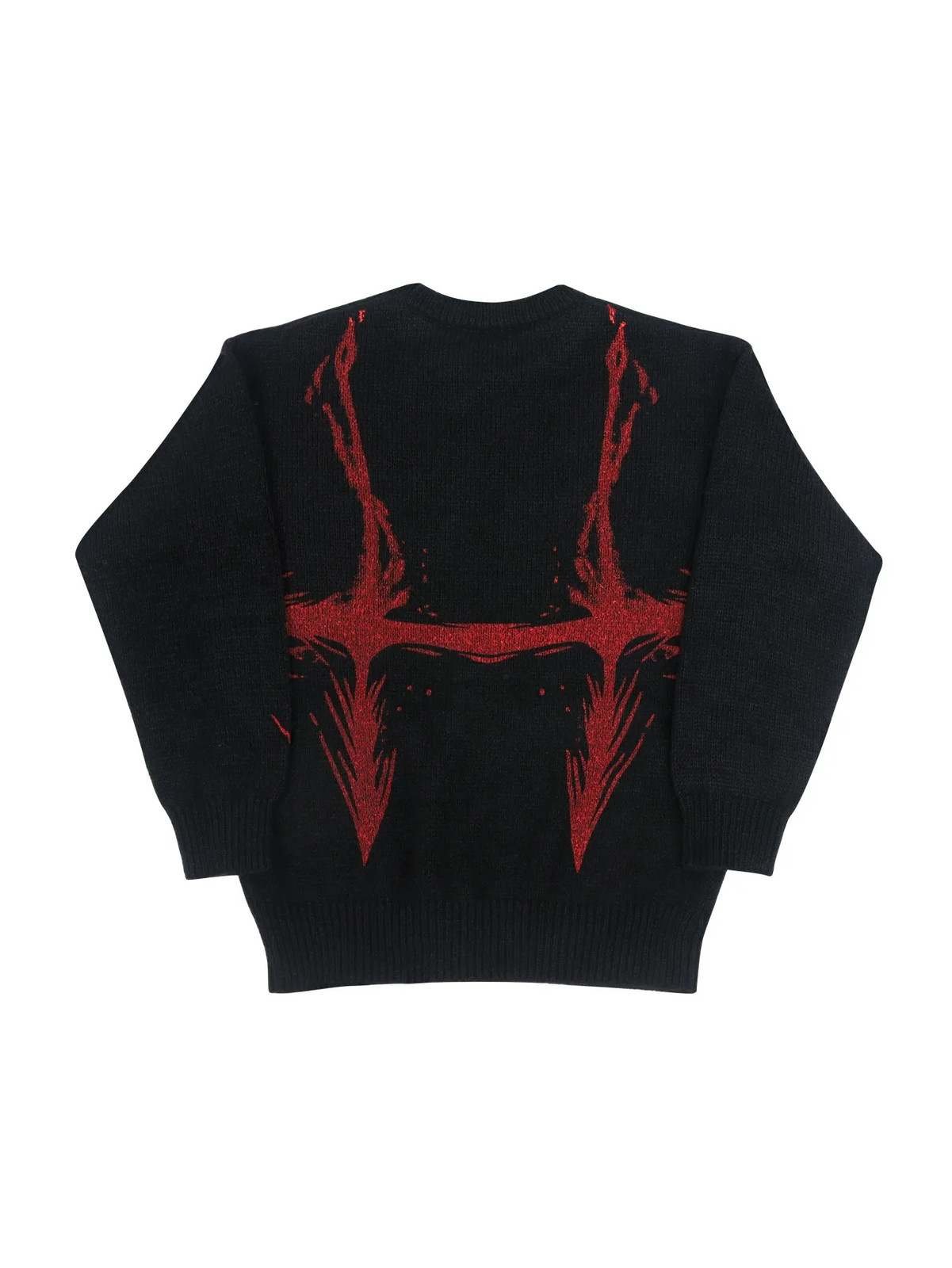 Men's Bla Red Graphic Knit Sweater Crew Ne Oversized Casual Long Sleeve Pull gallery