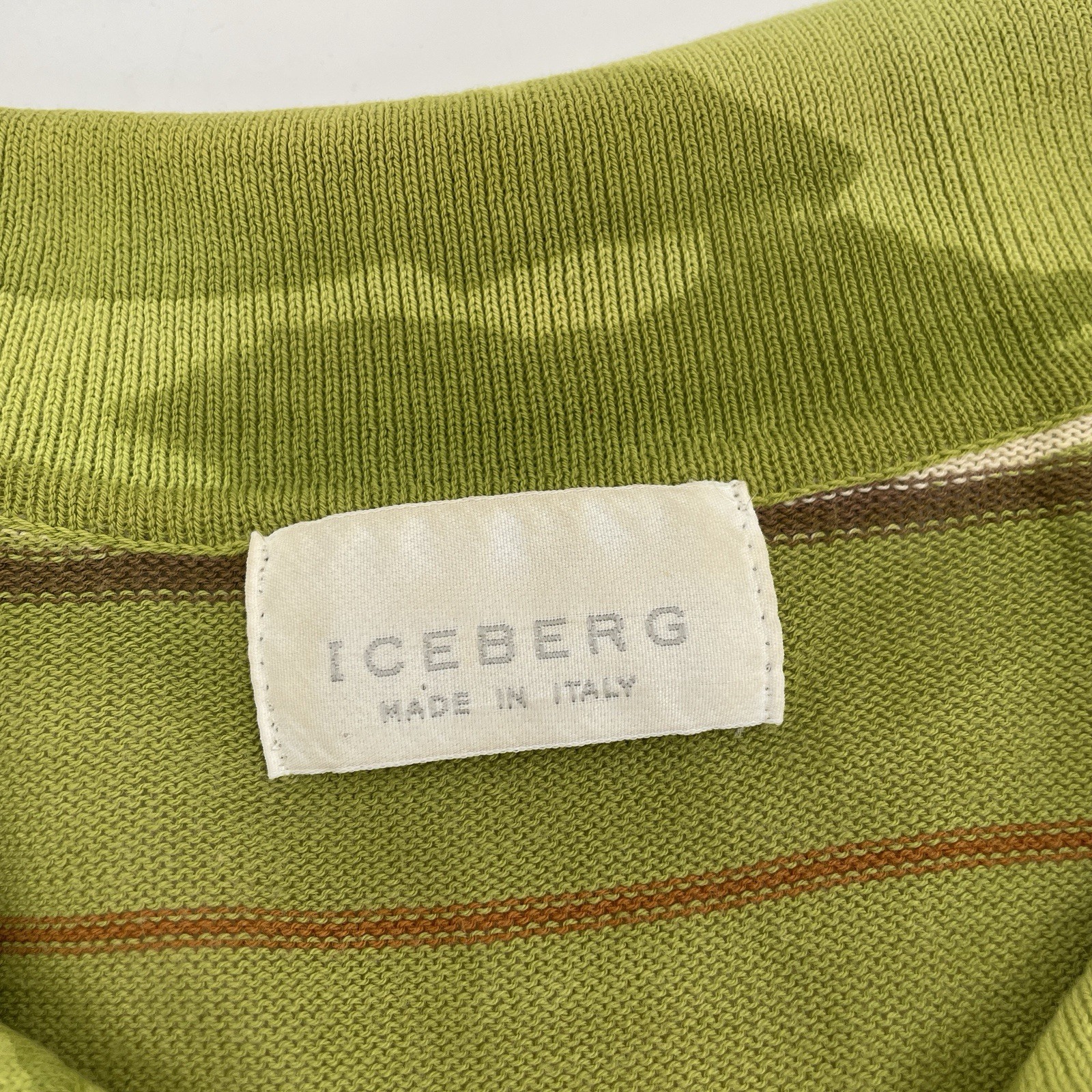 Vintage Iceberg Green Brown Striped 70s Style Polo Shirt - Mens Size L (21.5x27) gallery