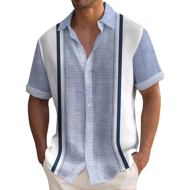 Men’s Casual Short Sleeve Shirt Beach Wedding Button-Up Dress Guayabera Cuban